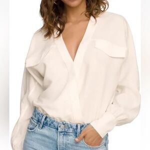 NWT GOOD AMERICAN Ivory Cream Utility Wrap Bodysuit Size 2 M Long Sleeve New